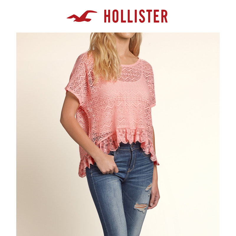 Hollister 刺绣蕾丝方正 T 恤 女 90420
