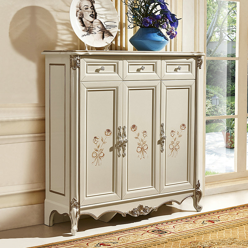 优恋家欧式实木珍珠白三门鞋柜