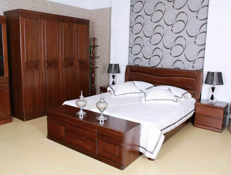 Thương hiệu Thượng Hải Đồ nội thất bằng gỗ tếch đầy đủ Tủ quần áo Tủ TV Tủ ngăn kéo Bàn trang điểm Giường gỗ rắn U4 - Bộ đồ nội thất