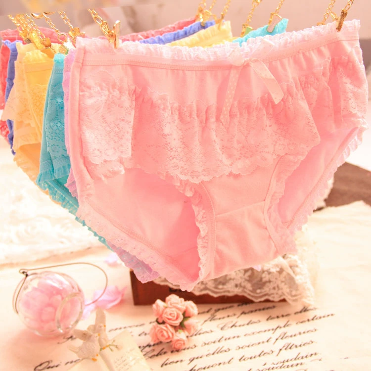 Miễn phí Vận chuyển Kẹo ren Cạnh Bowknot Dễ thương Cotton Tinh khiết Quần lót của Phụ nữ Quần lót của Phụ nữ - Giống cái