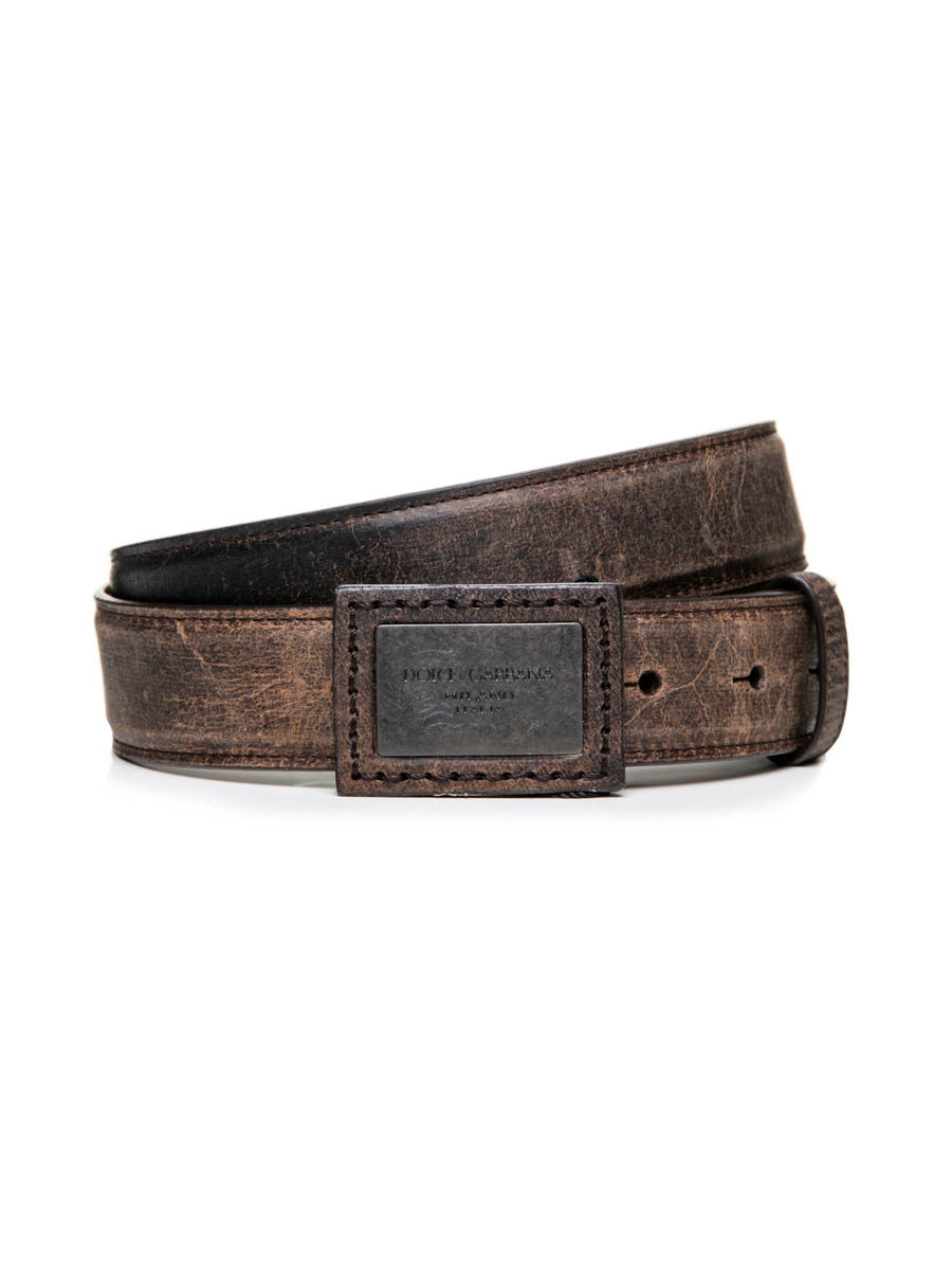Dolce&Gabbana 深棕色做旧板扣式腰带