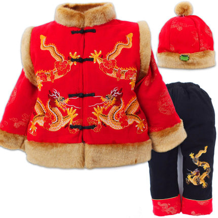 儿童唐装冬装男童加厚棉服1-2-3岁宝宝套装棉