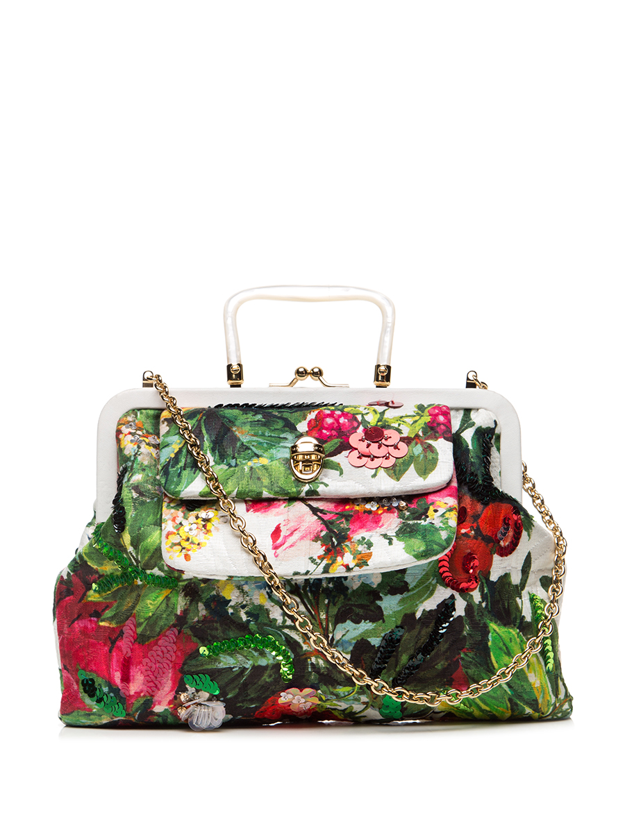Dolce&Gabbana 白色印花图案金属铰扣开合手提包