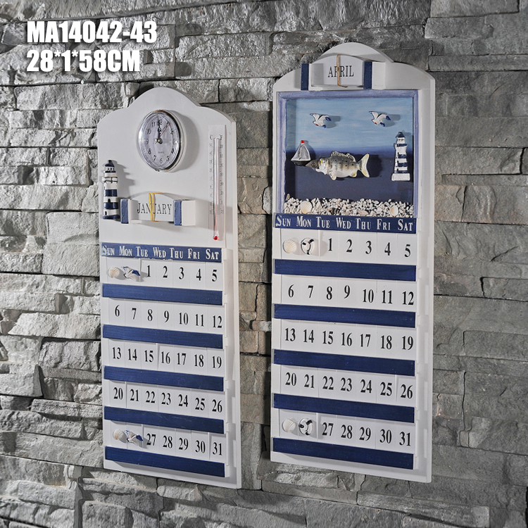 Mediterranean Wood Creative Handmade Old Retro Ocean Wind White Solid Wood Perpetual Calendar Home Decoration