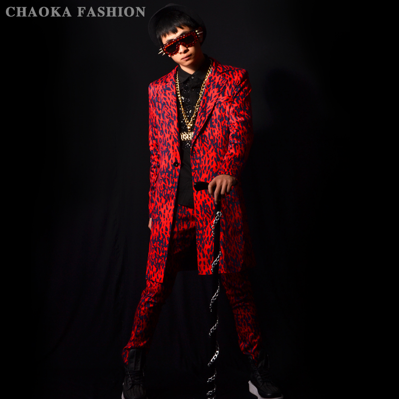 (Exclusive) Tempting Red BAO WEN Long Edition with Set Bar DJ Singer DS Hairdressing Tide Dress