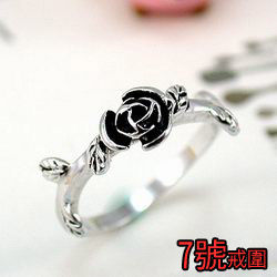 台湾官网直邮进口古银玫瑰戒指_7号