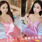 Bộ đồ ngủ bằng vải nỉ nữ Summer Ice Silk Sexy V-cổ Nightdress Silk Slim Mid-length Quần áo dài bằng lụa