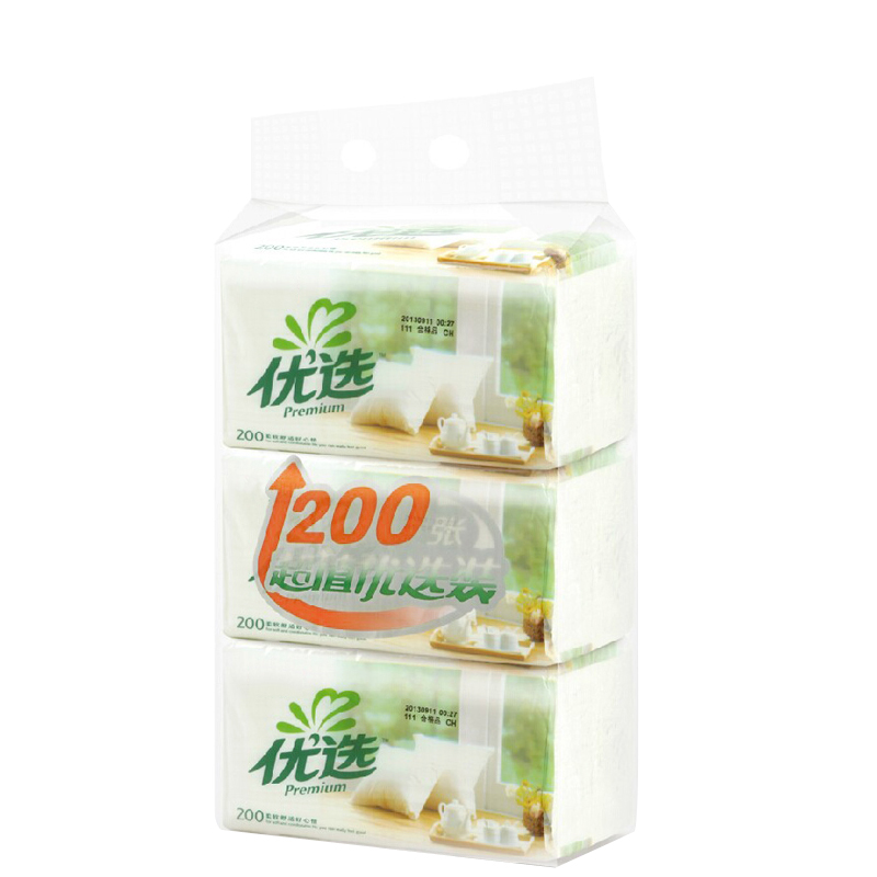 心相印面巾纸餐巾纸巾优选软抽200抽x3包/提 DT9200