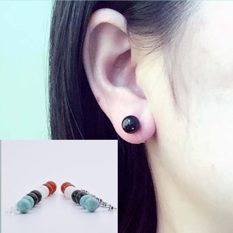 925 pure silver ear ring Long version Flow Su Temperament Crystal Green Black Blue Red Manau Ear Needle Without Earhole Invisible Ear Clip Woman
