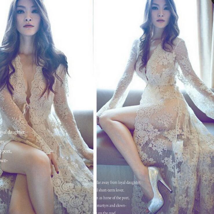 Princess sexy double lace cardigan embroidered long bikini sunscreen shawl vacation dress vacation long dress