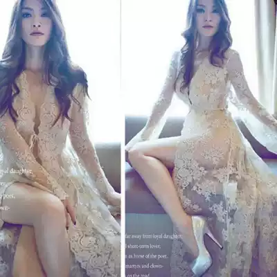 Princess sexy double-layer lace blouse embroidered long version bikini sunscreen shawl Holiday dress Holiday dress