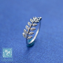 Silver time S925 sterling silver ring diamond zircon leaf ring fashion temperament tail ring creative opening ring girl