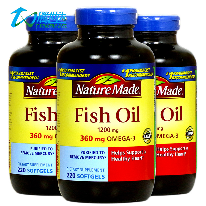 美国Nature Made深海鱼油软胶囊220粒X3瓶中老年原装进口欧米伽3