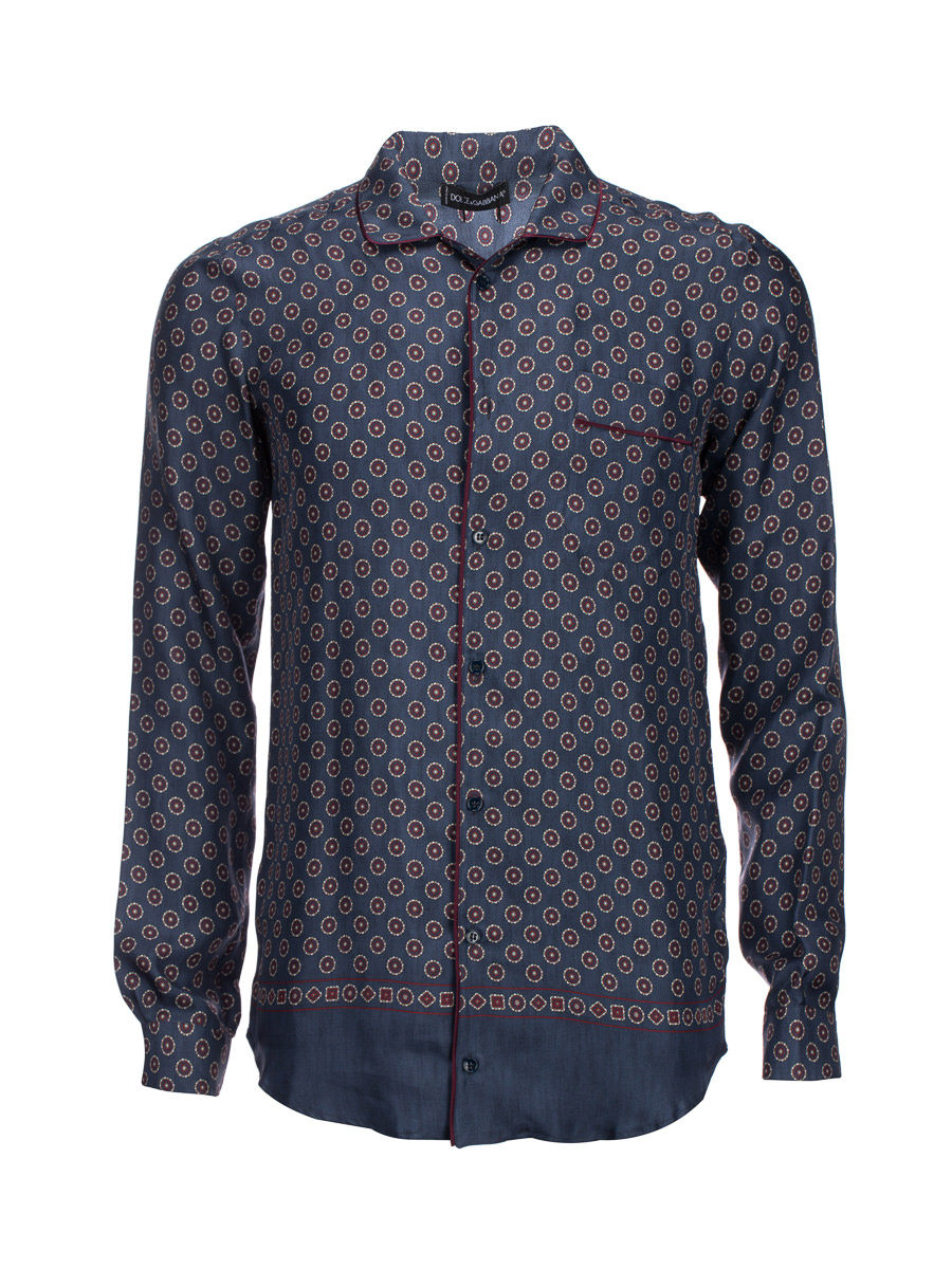 Dolce&Gabbana 深蓝色印花饰胸袋长袖上衣