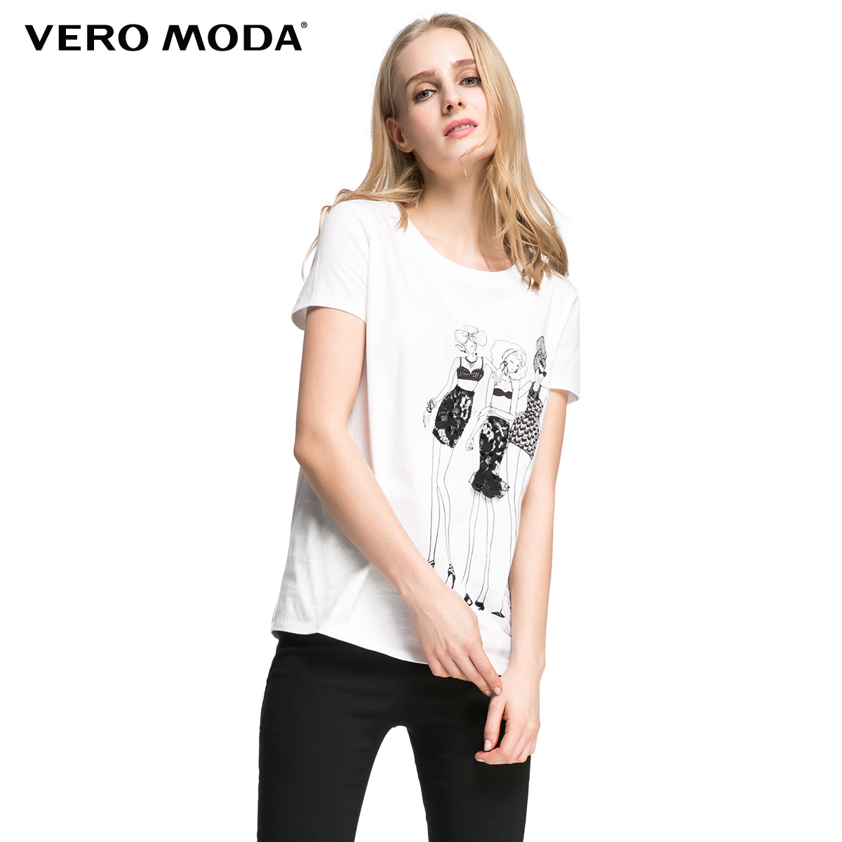 Vero Moda时尚印花圆领纯棉T恤|316201046