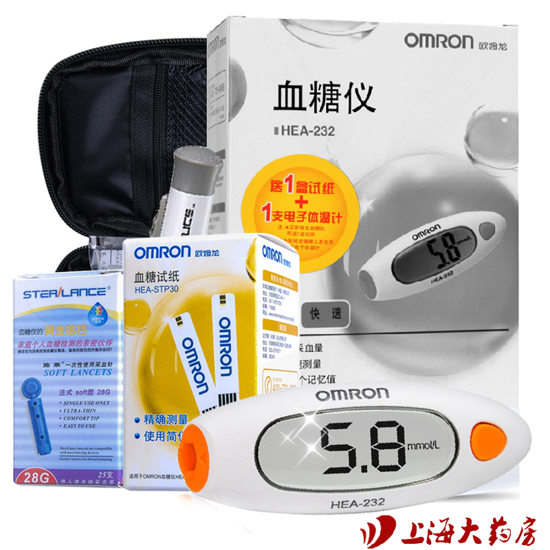 欧姆龙血糖仪HEA-232家用血糖测量仪+STP25片血糖试纸+针头 包邮
