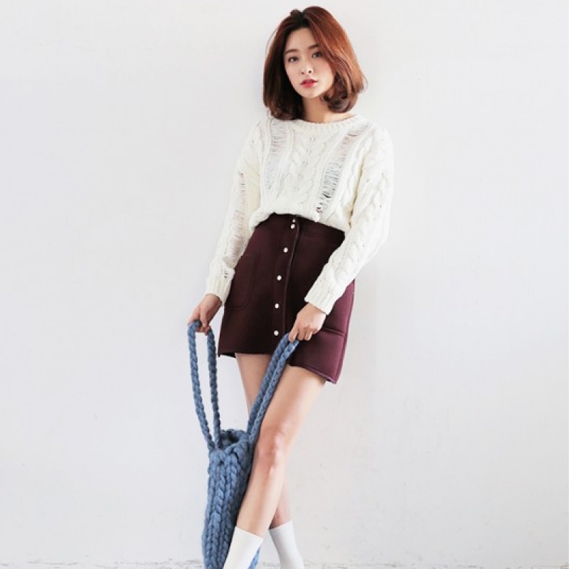 韩国stylenanda官方正品 时尚太空棉单排扣迷你裙-酒红色