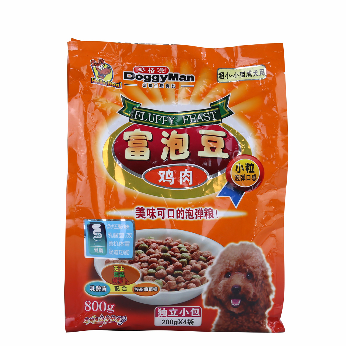 宠物狗粮 多格漫 富泡豆鸡肉味小粒健肠超小小型成犬粮800g犬主粮