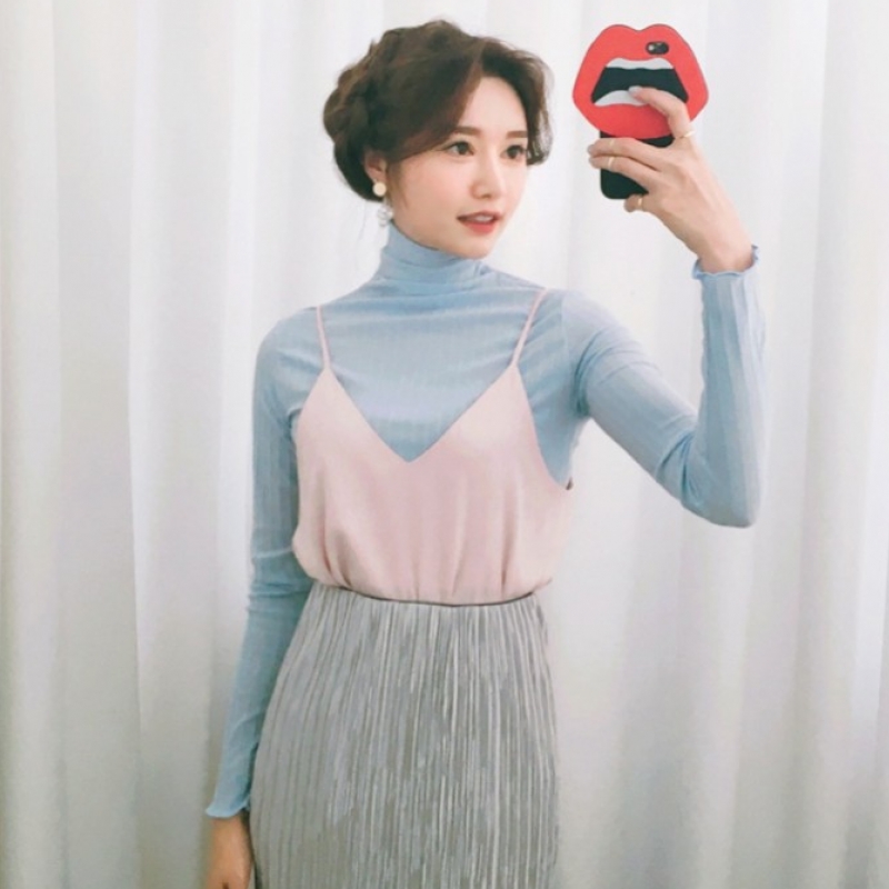 韩国stylenanda官方正品 唯美前后V领开衩摆吊带背心