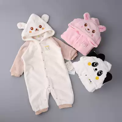 Baby climbing clothes winter coral velvet romper men's and women's baby cartoon animal shape jumpsuit baby and children's home clothes