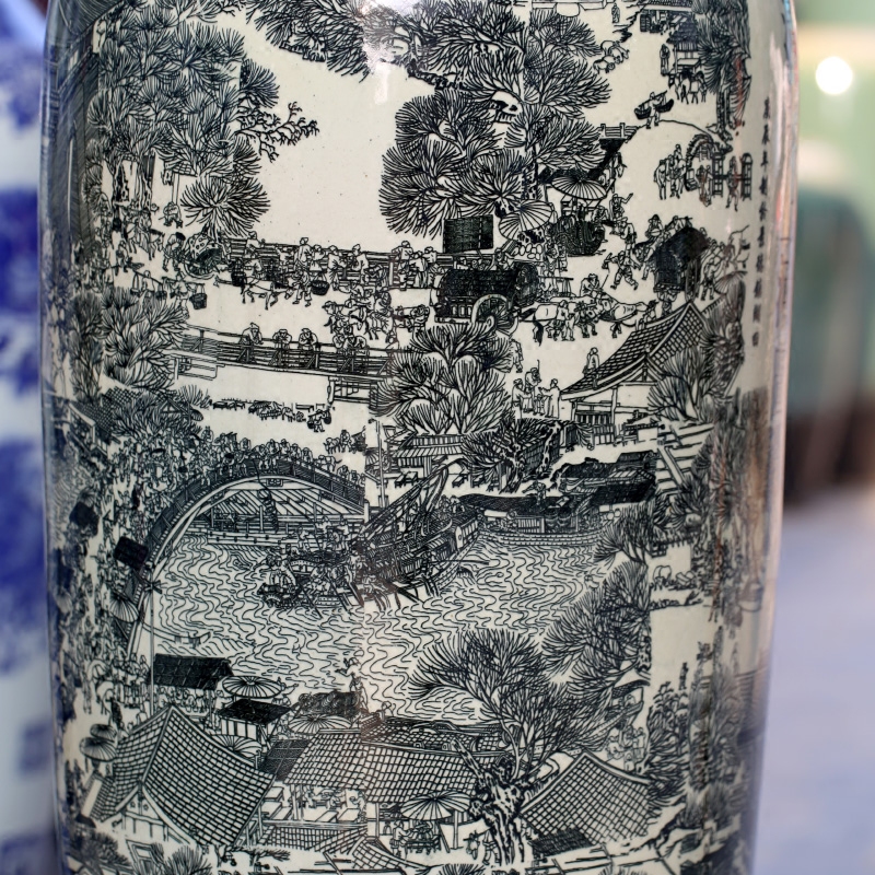 Jingdezhen ceramic antique piece of open crack glaze the qing Ming vase painting of large sitting room place hotel decoration
