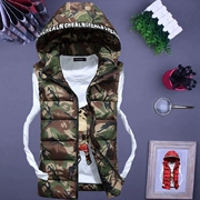 Mùa thu và mùa đông thể thao ngụy trang vest dày xuống áo vest cotton ấm áp Hàn Quốc giản dị cỡ lớn vest vest