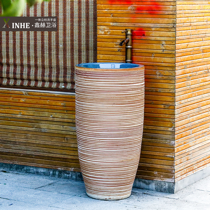 Jingdezhen ceramic column basin sink a whole floor balcony hotel toilet lavatory basin of art restoring ancient ways