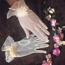 2017 new Korean wedding bride champagne color gloves short mesh ruffle flower wedding gloves