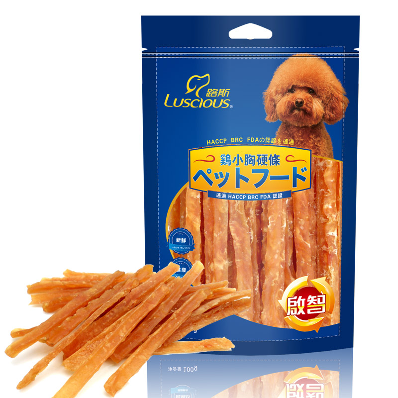 路斯宠物狗狗零食幼犬训练奖励亮毛磨牙棒鸡小胸硬条肉干100g包邮