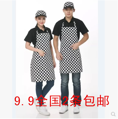 After kitchen overalls antifouling small pepper black and white checkered apron cafe western restaurant striped hanging neck apron
