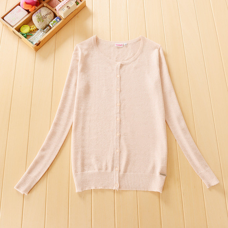 Foreign trade new solid color round neck long sleeve gold thread thin knitted cardigan women's air-conditioning shirt top