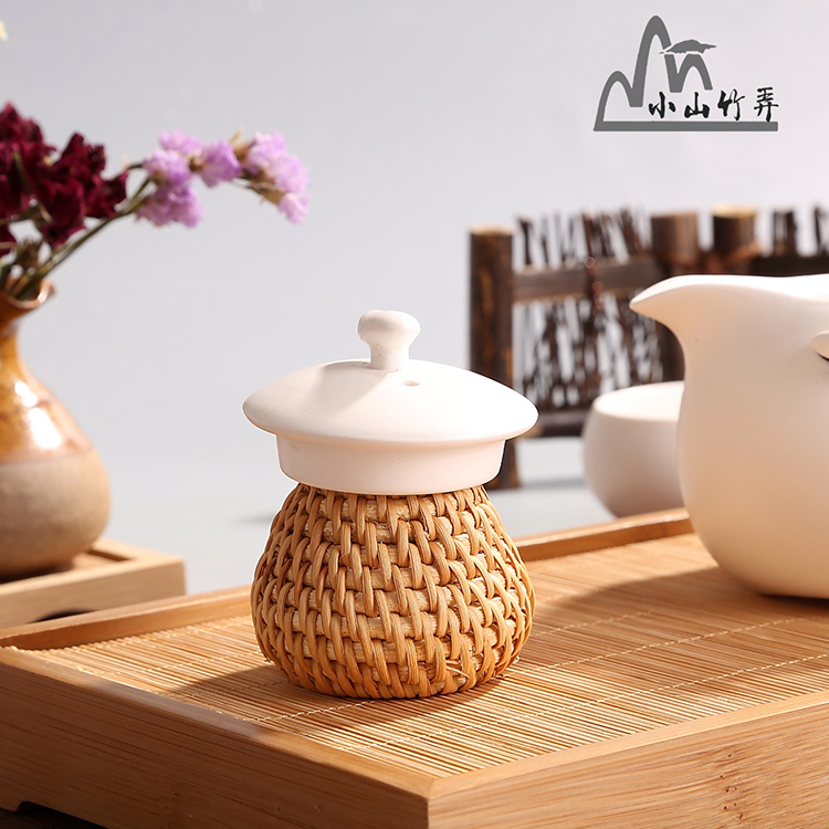 Pure Handmade Vietnamese Rattan Cover Holder Cover Holder Pot Cover Holder Bamboo Cover Holder Pot Cover Holder Creative Tea Ceremony Parts