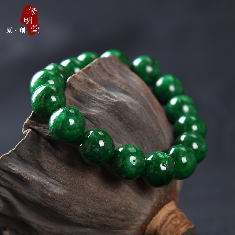 包邮特卖 天然缅甸干青种干青玉12mm男女手链手串 媲美铁龙生翡翠