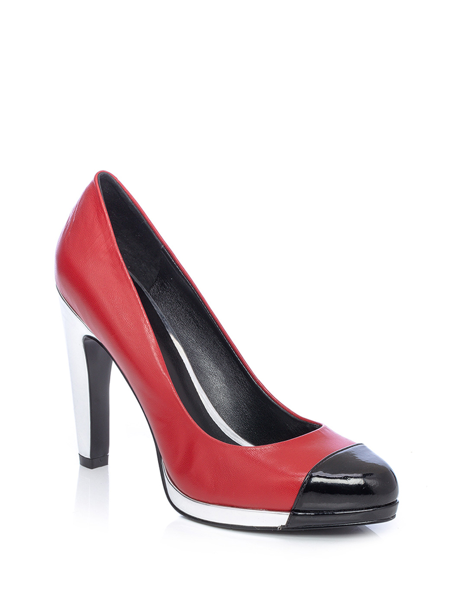 Nine West/玖熙 红黑拼银跟摩登都会高跟鞋