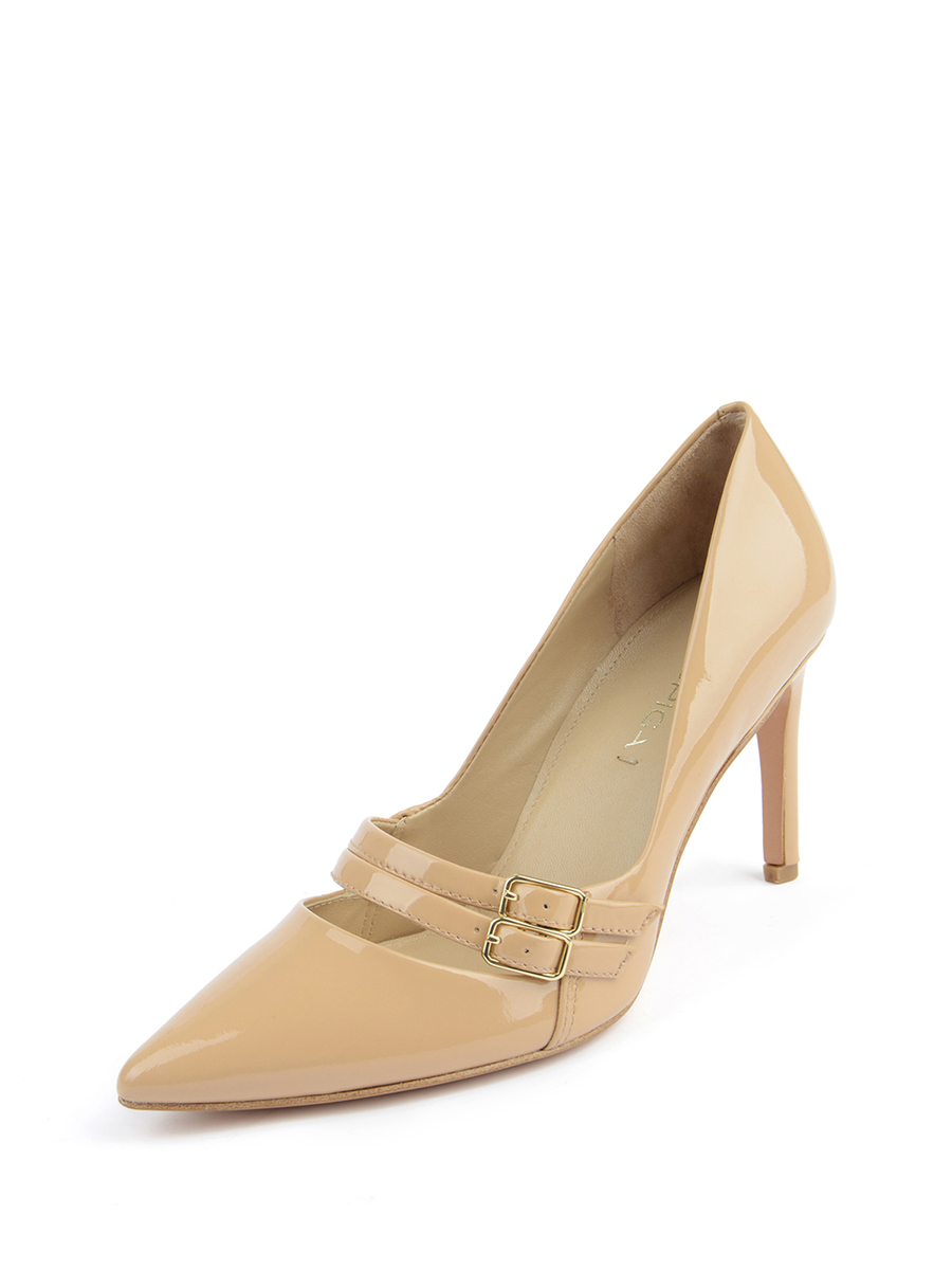 Via Spiga|裸色羊皮镜面双扣装饰高跟鞋