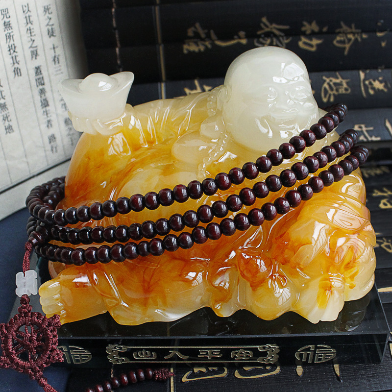 汽车驾驶室内饰品超大号弥勒佛元宝佛祖树脂香水座绿黄色精品摆件