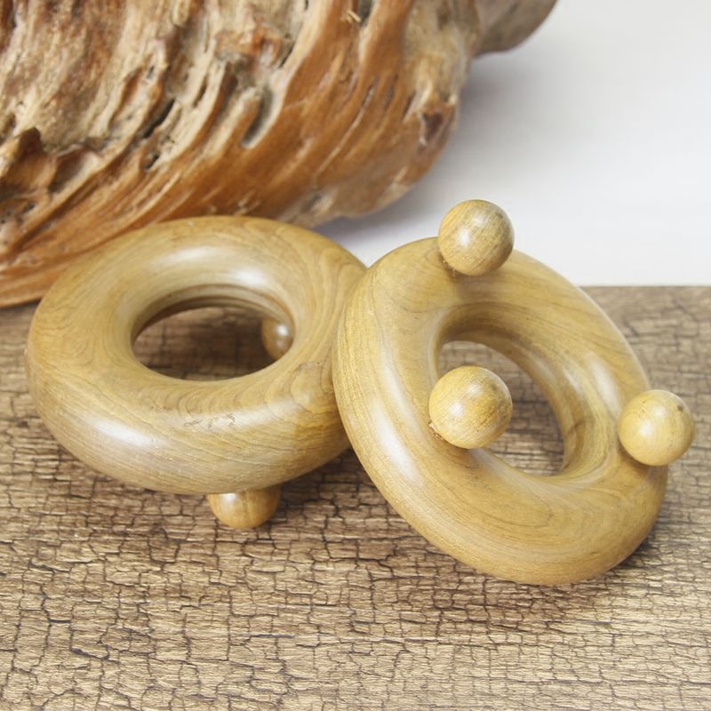 Belly Massager Fragrant Wood Round Fitness Circle Acupoint Massage Wood Massager Three-point Circle Head Reflexology