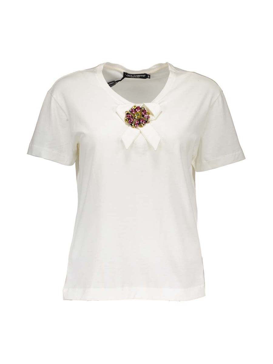 Dolce&Gabbana 白色亮钻装饰短袖上衣