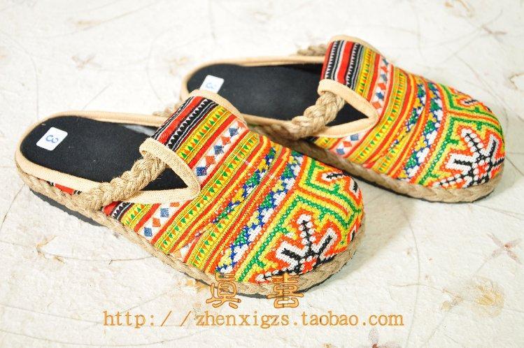 New Thai embroidered embroidered cloth shoes home casual women's drag 01 hi true 2#=35 is 5#=38