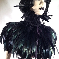  annzley Halloween black feather shawl collar set neck corset original design