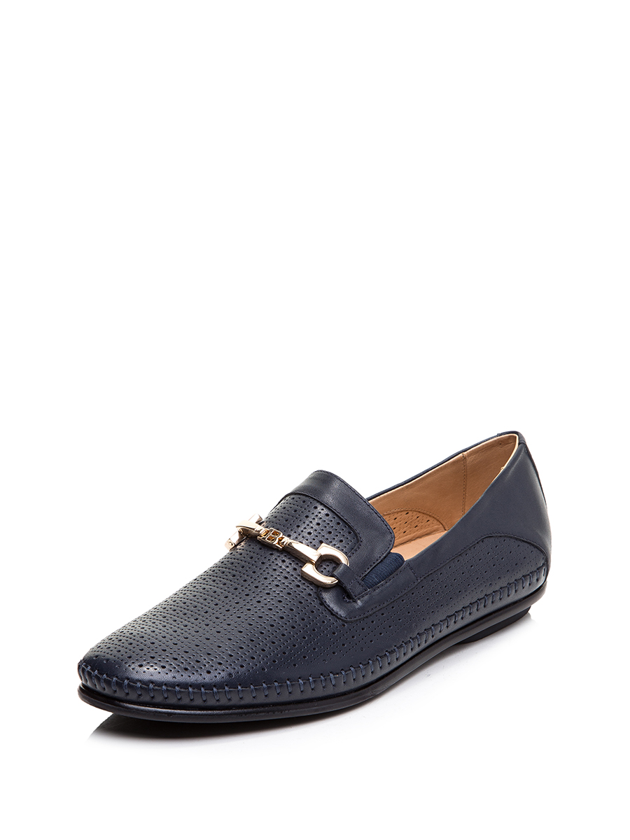 TRANOI 藏蓝色镂空金属襻带饰乐福鞋