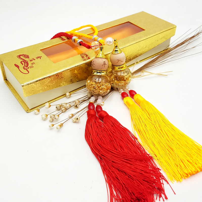 Gold Leaf Gourd Car Pendant SAFETY LETTER IN-CAR INTERIOR ORNAMENT CRYSTAL BOTTLE INSURANCE OPEN DOOR RED GIFT
