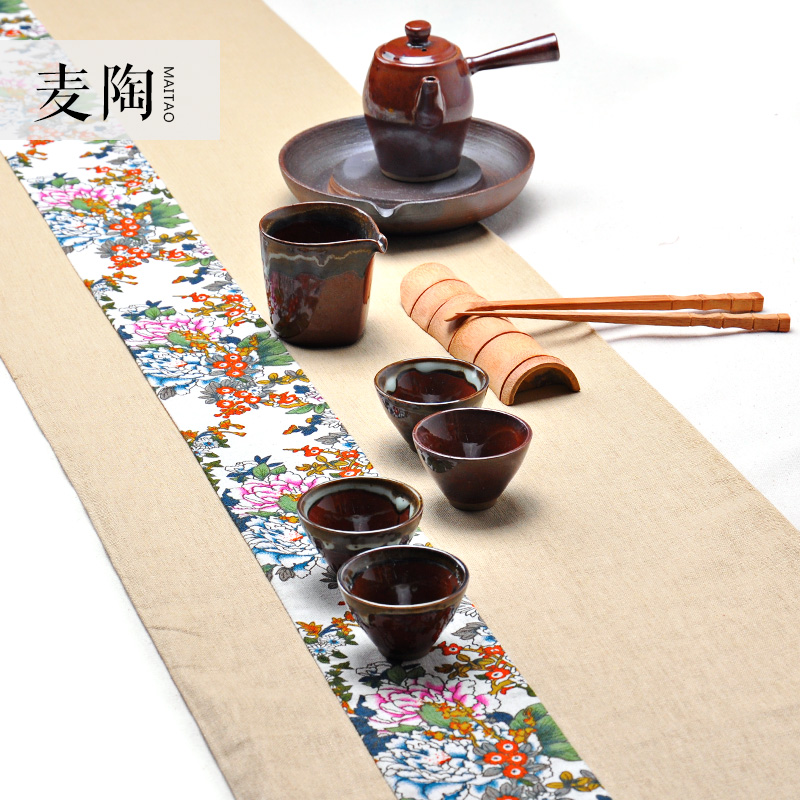 MaiTao printed cotton and linen tea table linen cloth zen tea flag flax, cotton and linen cloth mat Japanese dry terms pad
