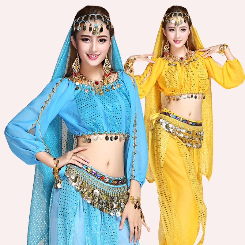 Belly Leather Dance Suit Pants Dress Indian Dance Table Performance Clothing Practice Long Sleeve Adult New Stage Folk Dance
