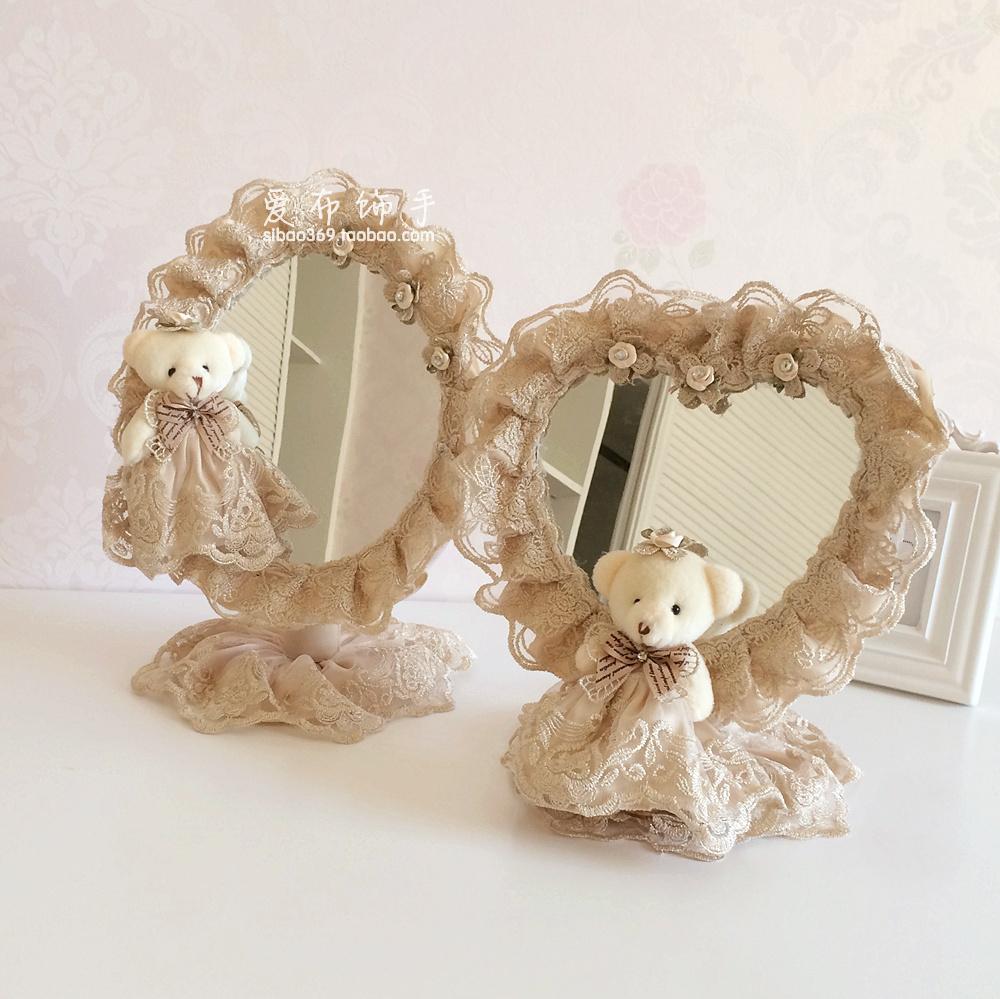 Mirror Double-sided desktop lace Bear double-sided makeup mirror Desktop mirror Makeup mirror Desktop portable mirror