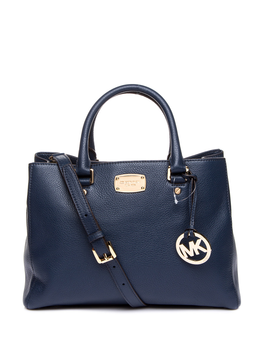 Michael Kors BEDFORD系列海军蓝荔枝纹金属铭牌手提肩包