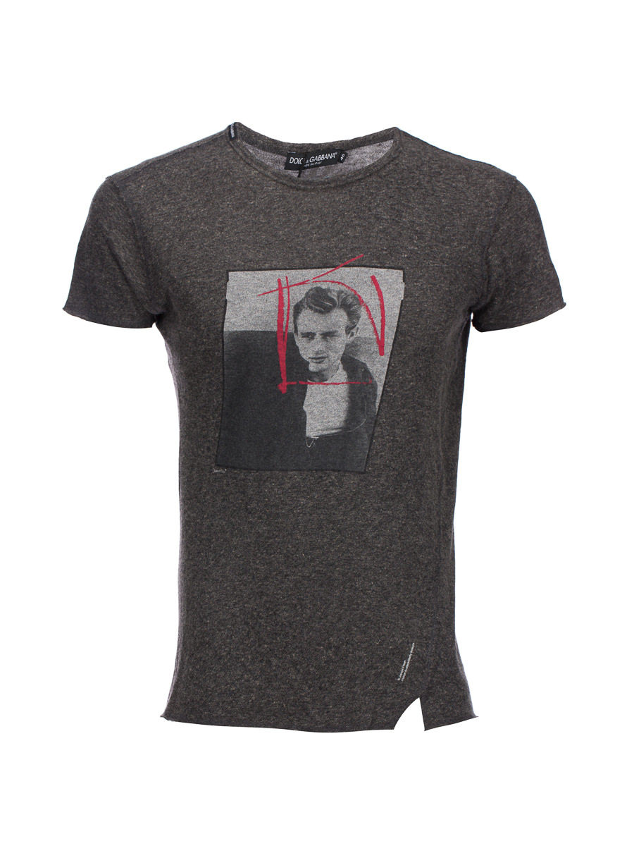 Dolce&Gabbana 深灰色人物印花不对称短袖T恤