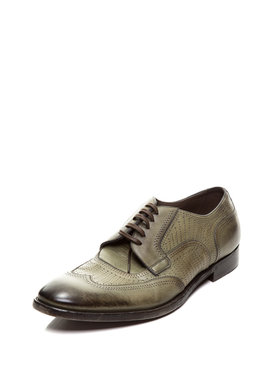 Dolce&Gabbana 青色做旧线点系带德比鞋