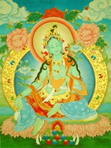 Decoration custom portrait Green Tara portrait Thangka hanging picture Tutang photo paper double-sided plastic seal waterproof and moisture-proof glued painting
