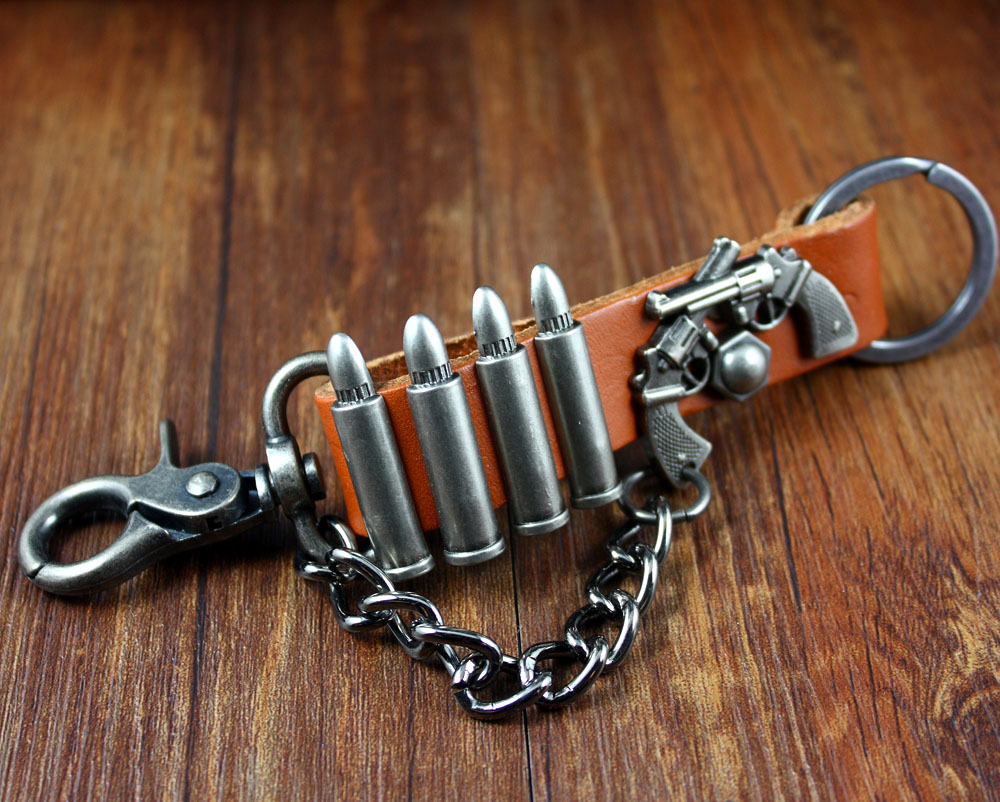 Creative retro bullet row key chain high-grade men's leather waist key chain alloy